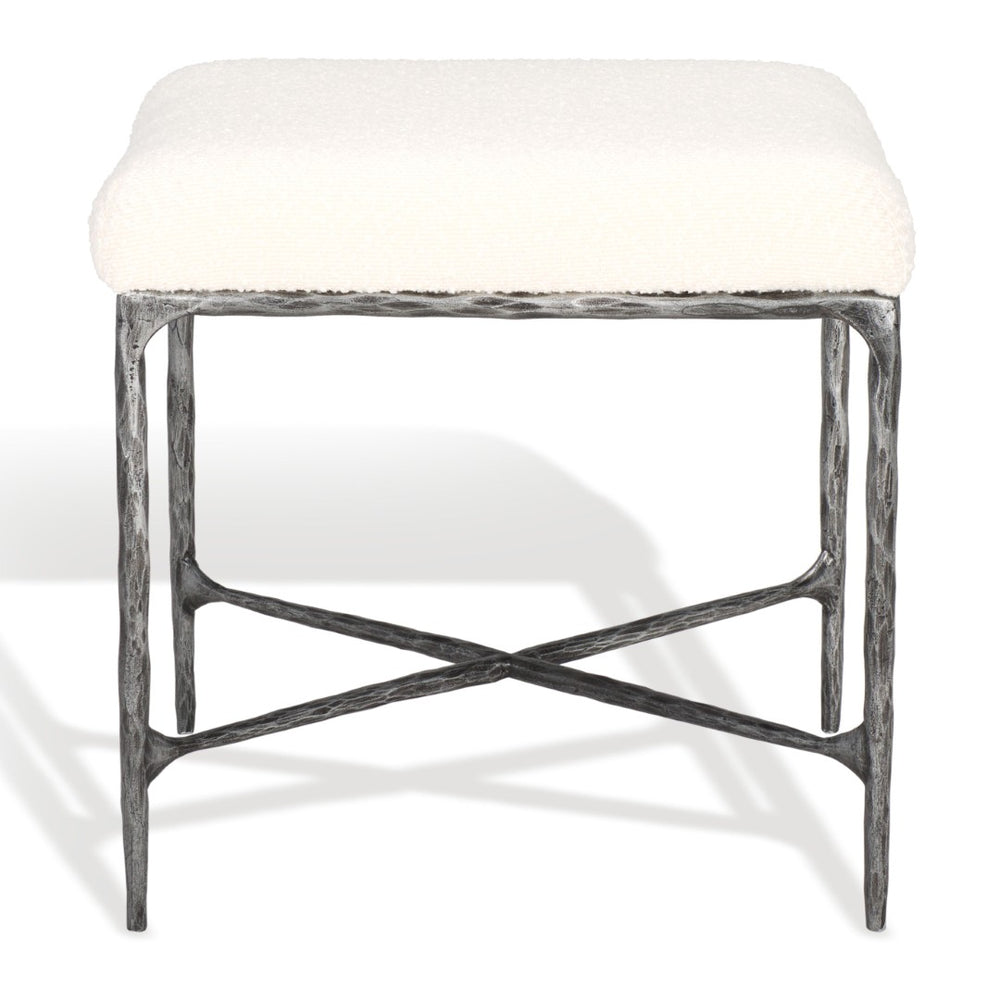 Safavieh MANDY Boucle Ottoman with Sleek Metal Legs - Modern Multiuse Design for Living Spaces and More Ivory / Black SFV9526A