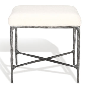 Safavieh MANDY Boucle Ottoman with Sleek Metal Legs - Modern Multiuse Design for Living Spaces and More Ivory / Black SFV9526A
