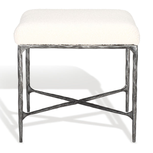 Safavieh MANDY Boucle Ottoman with Sleek Metal Legs - Modern Multiuse Design for Living Spaces and More Ivory / Black SFV9526A