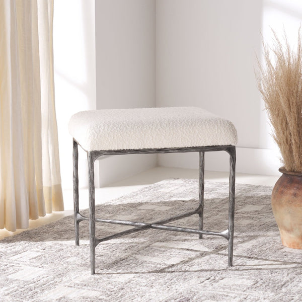 Safavieh MANDY Boucle Ottoman with Sleek Metal Legs - Modern Multiuse Design for Living Spaces and More Ivory / Black SFV9526A