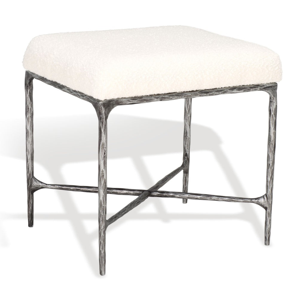 Safavieh MANDY Boucle Ottoman with Sleek Metal Legs - Modern Multiuse Design for Living Spaces and More Ivory / Black SFV9526A