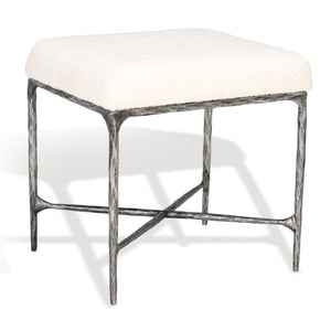 Safavieh MANDY Boucle Ottoman with Sleek Metal Legs - Modern Multiuse Design for Living Spaces and More Ivory / Black SFV9526A