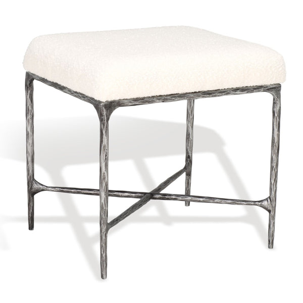 Safavieh MANDY Boucle Ottoman with Sleek Metal Legs - Modern Multiuse Design for Living Spaces and More Ivory / Black SFV9526A