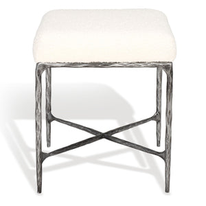 Safavieh MANDY Boucle Ottoman with Sleek Metal Legs - Modern Multiuse Design for Living Spaces and More Ivory / Black SFV9526A