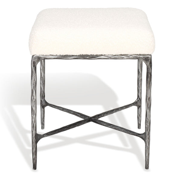 Safavieh MANDY Boucle Ottoman with Sleek Metal Legs - Modern Multiuse Design for Living Spaces and More Ivory / Black SFV9526A
