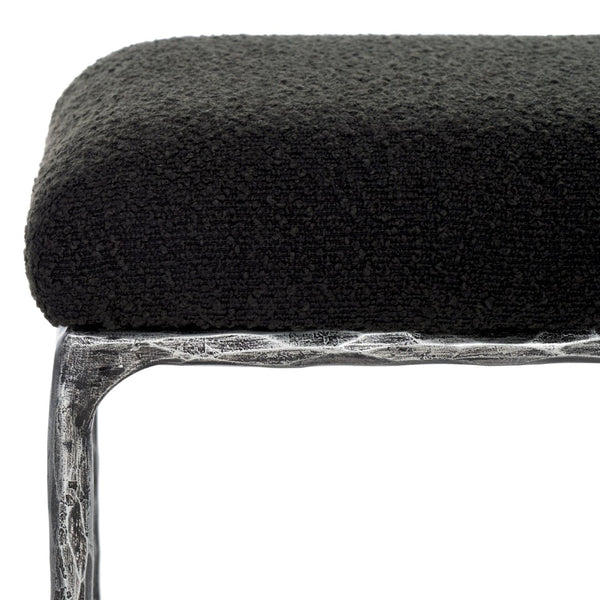 Safavieh MANDY Boucle Ottoman with Sleek Metal Legs - Modern Multiuse Design for Living Spaces and More Black SFV9526B