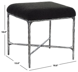 Safavieh MANDY Boucle Ottoman with Sleek Metal Legs - Modern Multiuse Design for Living Spaces and More Black SFV9526B