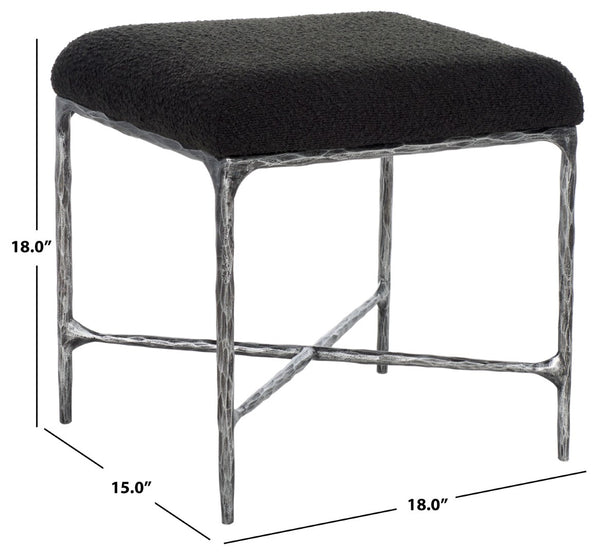 Safavieh MANDY Boucle Ottoman with Sleek Metal Legs - Modern Multiuse Design for Living Spaces and More Black SFV9526B