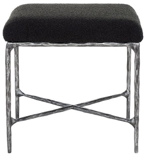Safavieh MANDY Boucle Ottoman with Sleek Metal Legs - Modern Multiuse Design for Living Spaces and More Black SFV9526B