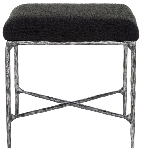 Safavieh MANDY Boucle Ottoman with Sleek Metal Legs - Modern Multiuse Design for Living Spaces and More Black SFV9526B