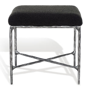 Safavieh MANDY Boucle Ottoman with Sleek Metal Legs - Modern Multiuse Design for Living Spaces and More Black SFV9526B