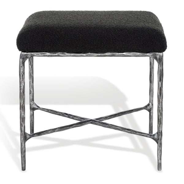 Safavieh MANDY Boucle Ottoman with Sleek Metal Legs - Modern Multiuse Design for Living Spaces and More Black SFV9526B