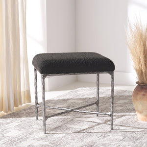 Safavieh MANDY Boucle Ottoman with Sleek Metal Legs - Modern Multiuse Design for Living Spaces and More Black SFV9526B