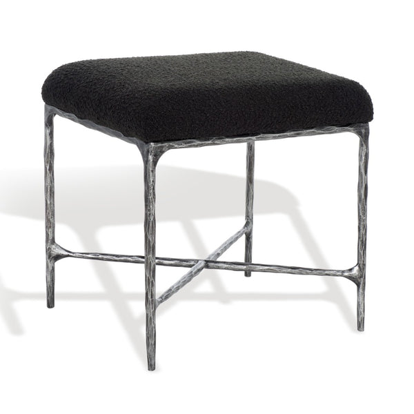 Safavieh MANDY Boucle Ottoman with Sleek Metal Legs - Modern Multiuse Design for Living Spaces and More Black SFV9526B