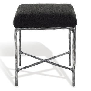 Safavieh MANDY Boucle Ottoman with Sleek Metal Legs - Modern Multiuse Design for Living Spaces and More Black SFV9526B
