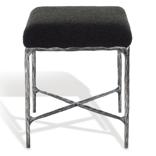 Safavieh MANDY Boucle Ottoman with Sleek Metal Legs - Modern Multiuse Design for Living Spaces and More Black SFV9526B