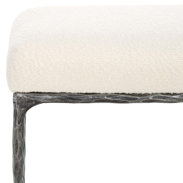 Safavieh JANEEN Boucle and Metal Bench - Luxe Minimalist Seating with Curved Legs for Modern Interiors Ivory / Black SFV9528A
