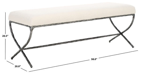 Safavieh JANEEN Boucle and Metal Bench - Luxe Minimalist Seating with Curved Legs for Modern Interiors Ivory / Black SFV9528A