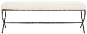 Safavieh JANEEN Boucle and Metal Bench - Luxe Minimalist Seating with Curved Legs for Modern Interiors Ivory / Black SFV9528A