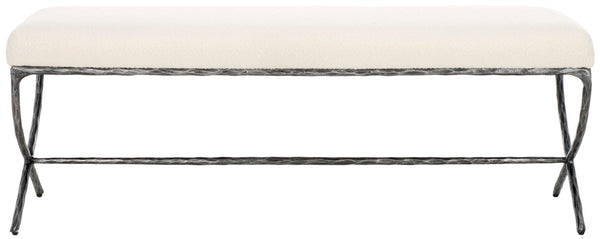 Safavieh JANEEN Boucle and Metal Bench - Luxe Minimalist Seating with Curved Legs for Modern Interiors Ivory / Black SFV9528A