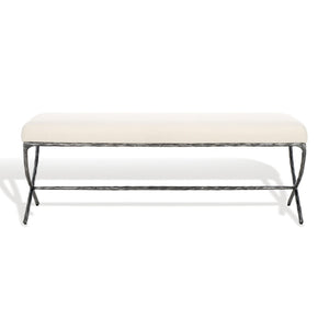 Safavieh JANEEN Boucle and Metal Bench - Luxe Minimalist Seating with Curved Legs for Modern Interiors Ivory / Black SFV9528A