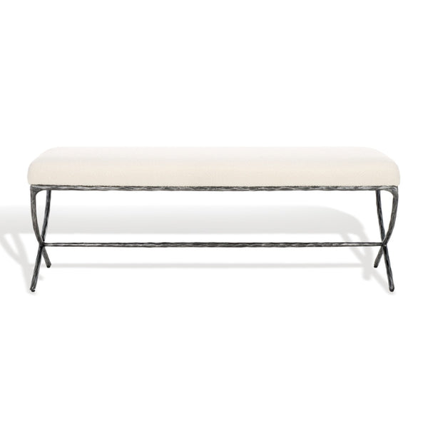 Safavieh JANEEN Boucle and Metal Bench - Luxe Minimalist Seating with Curved Legs for Modern Interiors Ivory / Black SFV9528A