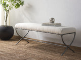 Safavieh Janeen Boucle And Metal Bench Ivory / Black Metal / Wood / Foam / Fabric SFV9528A