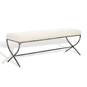 Safavieh JANEEN Boucle and Metal Bench - Luxe Minimalist Seating with Curved Legs for Modern Interiors Ivory / Black SFV9528A