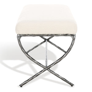 Safavieh JANEEN Boucle and Metal Bench - Luxe Minimalist Seating with Curved Legs for Modern Interiors Ivory / Black SFV9528A