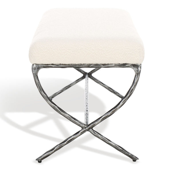 Safavieh JANEEN Boucle and Metal Bench - Luxe Minimalist Seating with Curved Legs for Modern Interiors Ivory / Black SFV9528A