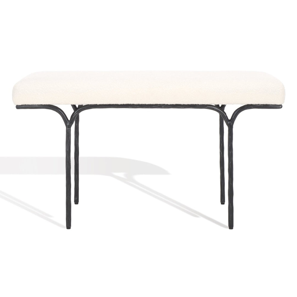 Safavieh MARVIN 36" Chic Ivory Boucle Bench with Black Metal Base - Modern Entryway, Bedroom, or Dining Accent SFV9529B