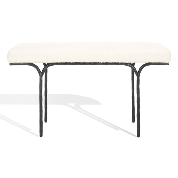 Safavieh MARVIN 36" Chic Ivory Boucle Bench with Black Metal Base - Modern Entryway, Bedroom, or Dining Accent SFV9529B