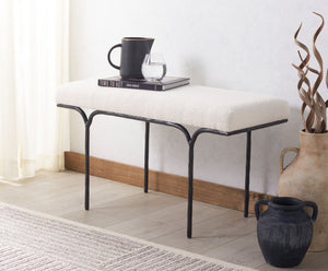 Safavieh MARVIN 36" Chic Ivory Boucle Bench with Black Metal Base - Modern Entryway, Bedroom, or Dining Accent SFV9529B