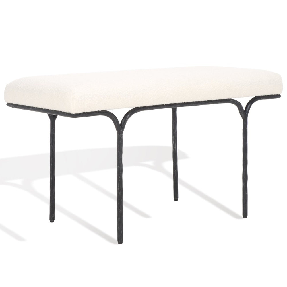 Safavieh MARVIN 36" Chic Ivory Boucle Bench with Black Metal Base - Modern Entryway, Bedroom, or Dining Accent SFV9529B