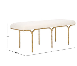 Safavieh MARVIN 48" Modern Boucle Bench - Elegant Seating for Entryways and Living Rooms, Chic Design Ivory / Brass SFV9530A