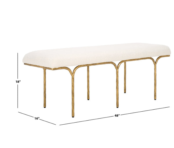 Safavieh MARVIN 48" Modern Boucle Bench - Elegant Seating for Entryways and Living Rooms, Chic Design Ivory / Brass SFV9530A