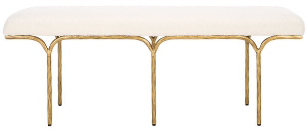 Safavieh MARVIN 48" Modern Boucle Bench - Elegant Seating for Entryways and Living Rooms, Chic Design Ivory / Brass SFV9530A