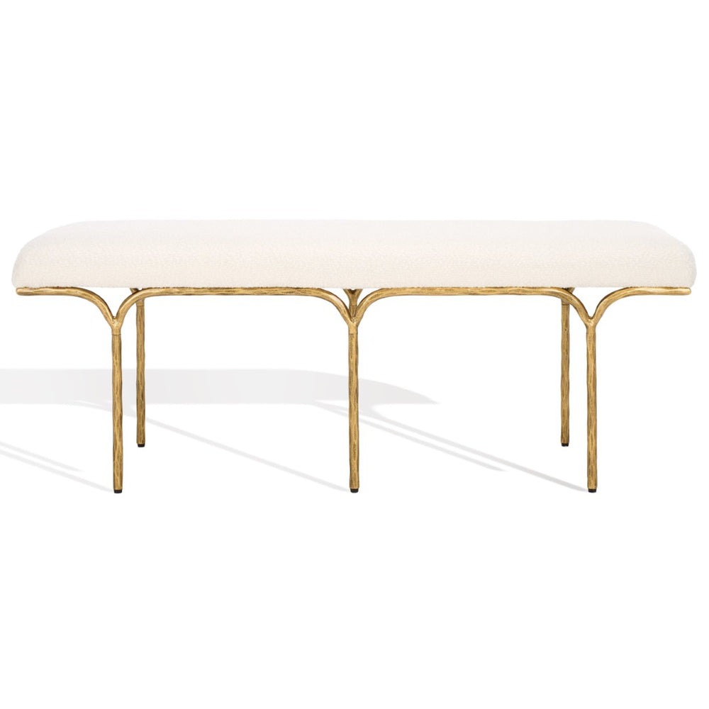 Safavieh MARVIN 48" Modern Boucle Bench - Elegant Seating for Entryways and Living Rooms, Chic Design Ivory / Brass SFV9530A