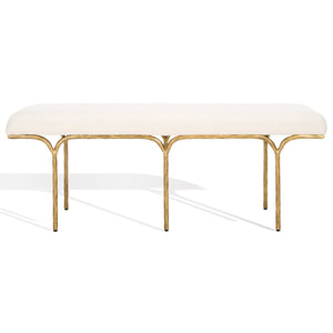 Safavieh MARVIN 48" Modern Boucle Bench - Elegant Seating for Entryways and Living Rooms, Chic Design Ivory / Brass SFV9530A