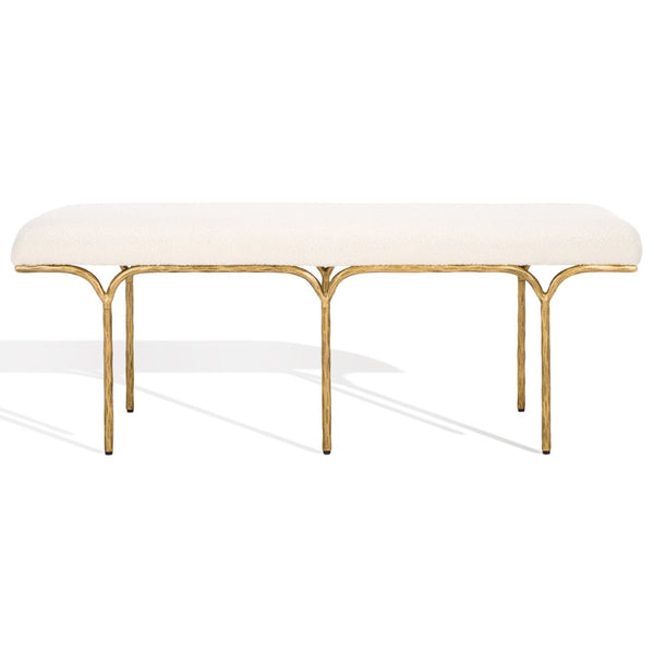 Safavieh MARVIN 48" Modern Boucle Bench - Elegant Seating for Entryways and Living Rooms, Chic Design Ivory / Brass SFV9530A