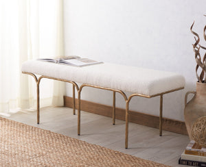 Safavieh MARVIN 48" Modern Boucle Bench - Elegant Seating for Entryways and Living Rooms, Chic Design Ivory / Brass SFV9530A