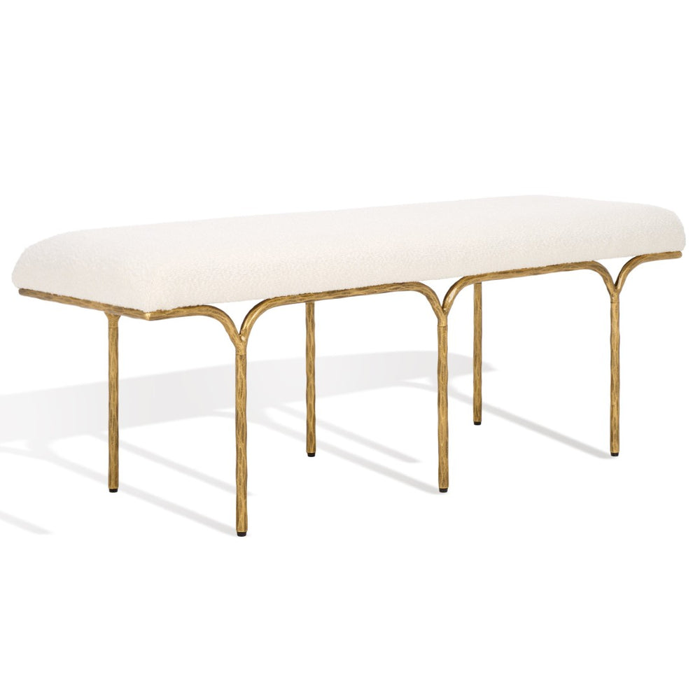 Safavieh MARVIN 48" Modern Boucle Bench - Elegant Seating for Entryways and Living Rooms, Chic Design Ivory / Brass SFV9530A
