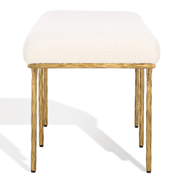 Safavieh MARVIN 48" Modern Boucle Bench - Elegant Seating for Entryways and Living Rooms, Chic Design Ivory / Brass SFV9530A