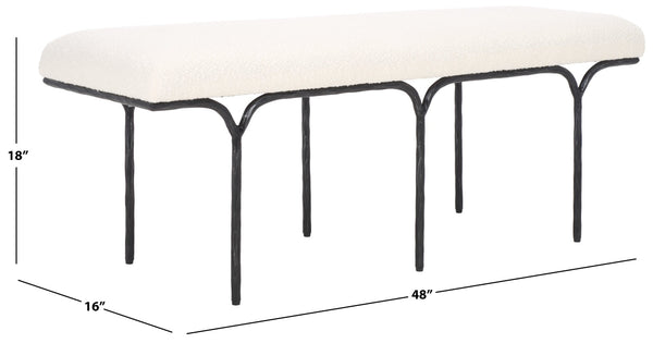 Safavieh MARVIN 48" Modern Boucle Bench - Elegant Seating for Entryways and Living Rooms, Chic Design Ivory / Black SFV9530B