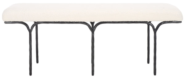 Safavieh MARVIN 48" Modern Boucle Bench - Elegant Seating for Entryways and Living Rooms, Chic Design Ivory / Black SFV9530B