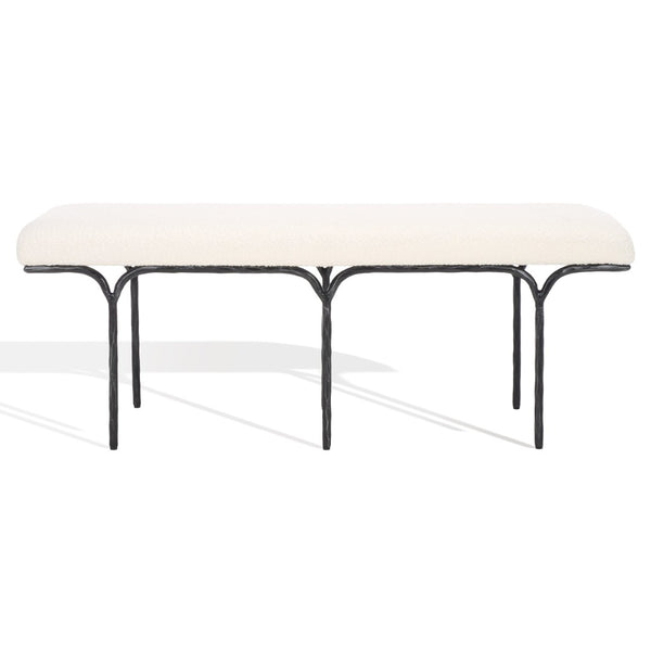 Safavieh MARVIN 48" Modern Boucle Bench - Elegant Seating for Entryways and Living Rooms, Chic Design Ivory / Black SFV9530B