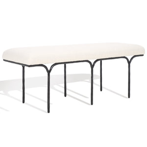 Safavieh MARVIN 48" Modern Boucle Bench - Elegant Seating for Entryways and Living Rooms, Chic Design Ivory / Black SFV9530B