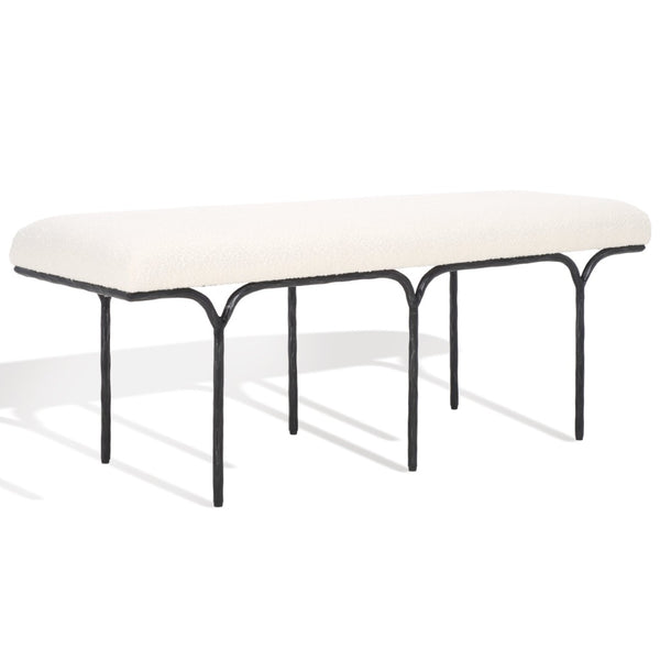 Safavieh MARVIN 48" Modern Boucle Bench - Elegant Seating for Entryways and Living Rooms, Chic Design Ivory / Black SFV9530B