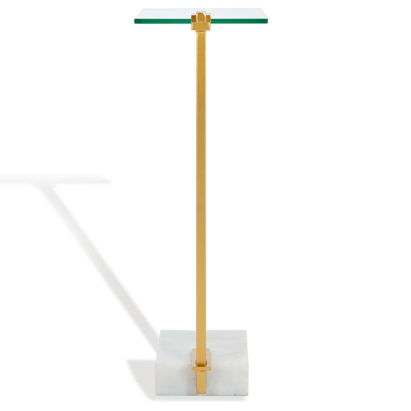 Safavieh IDRIS Modern Marble Base Drink Table - White & Gold Accent for Stylish Small Spaces & Décor SFV9532A