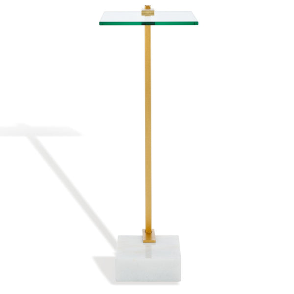 Safavieh IDRIS Modern Marble Base Drink Table - White & Gold Accent for Stylish Small Spaces & Décor SFV9532A